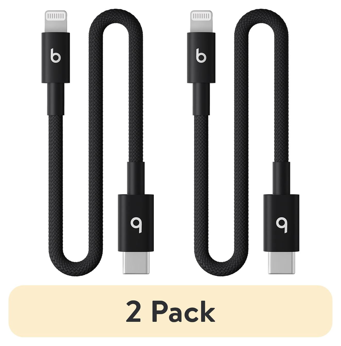 (2 pack) Beats USB-C to Lightning Woven Short Cable (20 cm) - Bolt Black