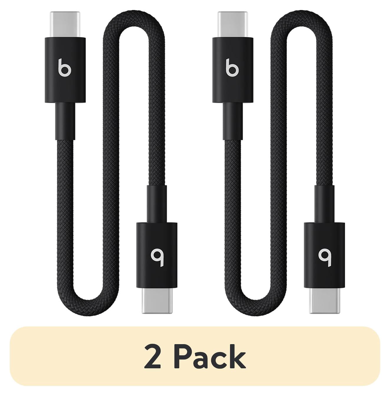 (2 pack) Beats USB-C to USB-C Woven Short Cable (20 cm) - Bolt Black