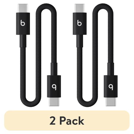 (2 pack) Beats USB-C to USB-C Woven Short Cable (20 cm) - Bolt Black