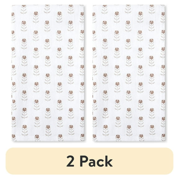 (2 pack) Beautiful Home by Drew Barrymore 1-Piece Printed Floursac Cloth, Porcini Taupe, 30"W x 30"L