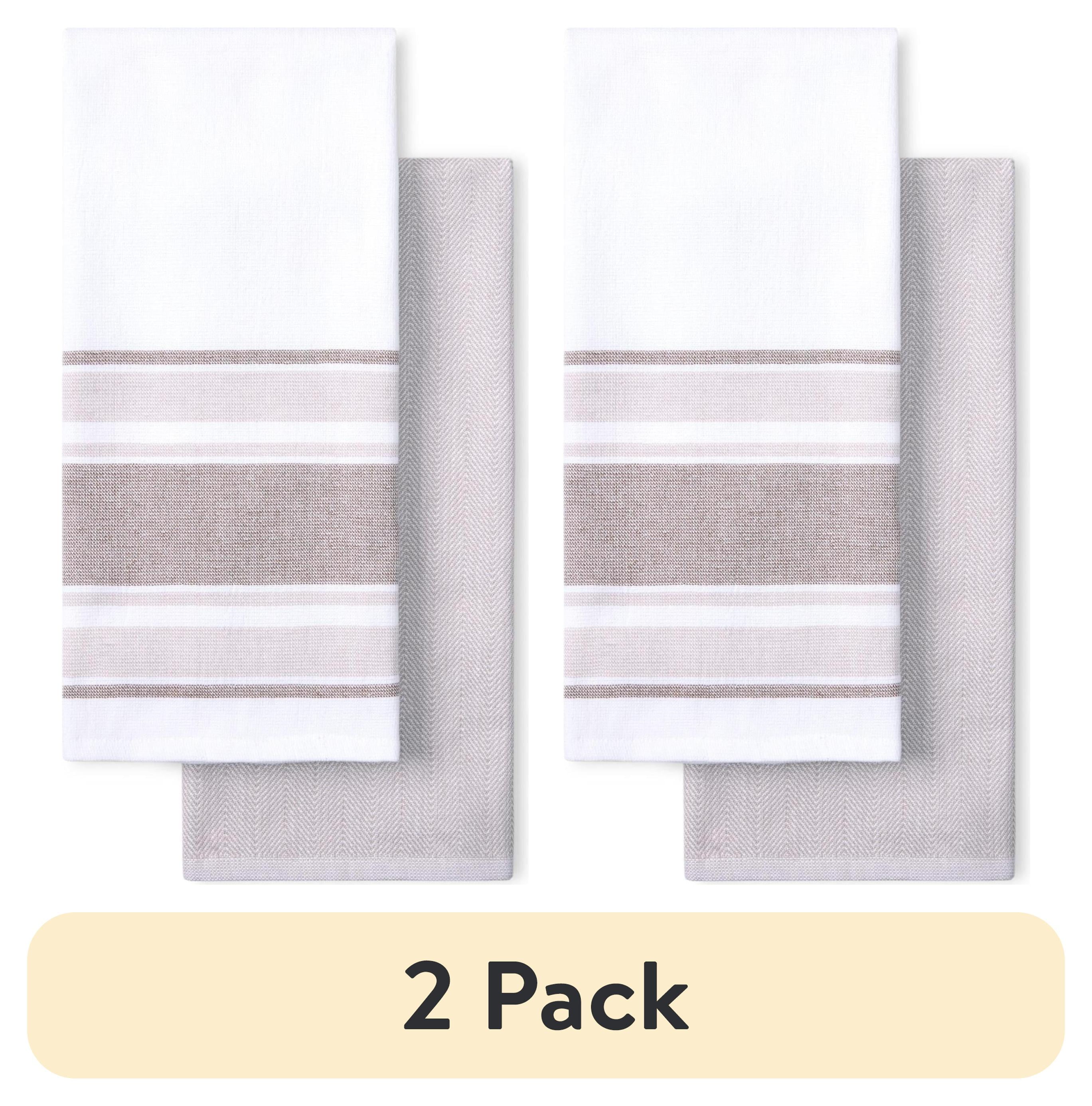 (2 pack) Beautiful Home by Drew Barrymore 2-Piece Yarn Dyed Kitchen Towel Set, Porcini Taupe, 20"W x 30"L