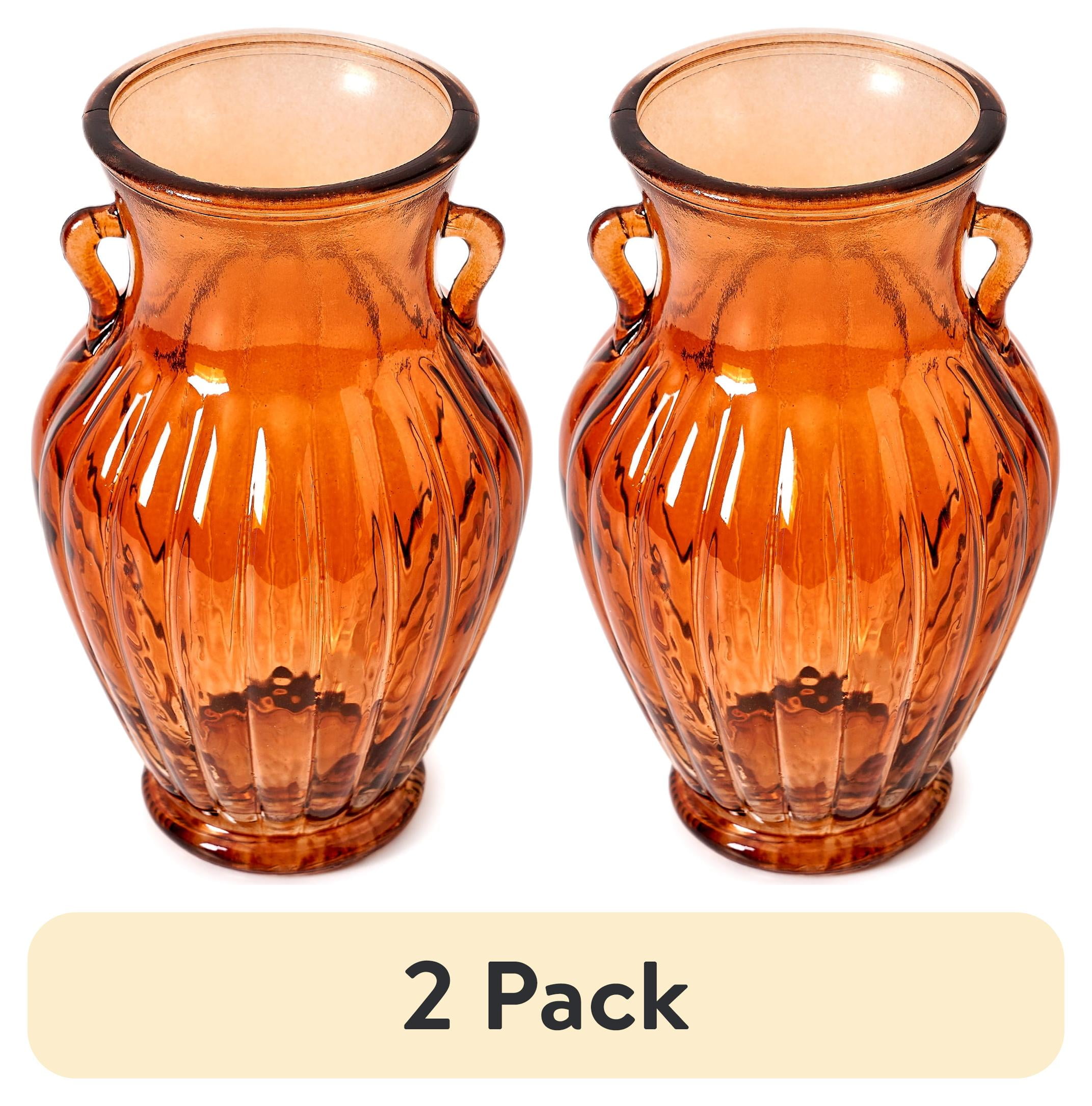 (2 pack) Beautiful Amber Glass Flower Vase for Fresh or Artificial Flowers - Home Decor Centerpiece by Drew Barrymore 8" X 5"