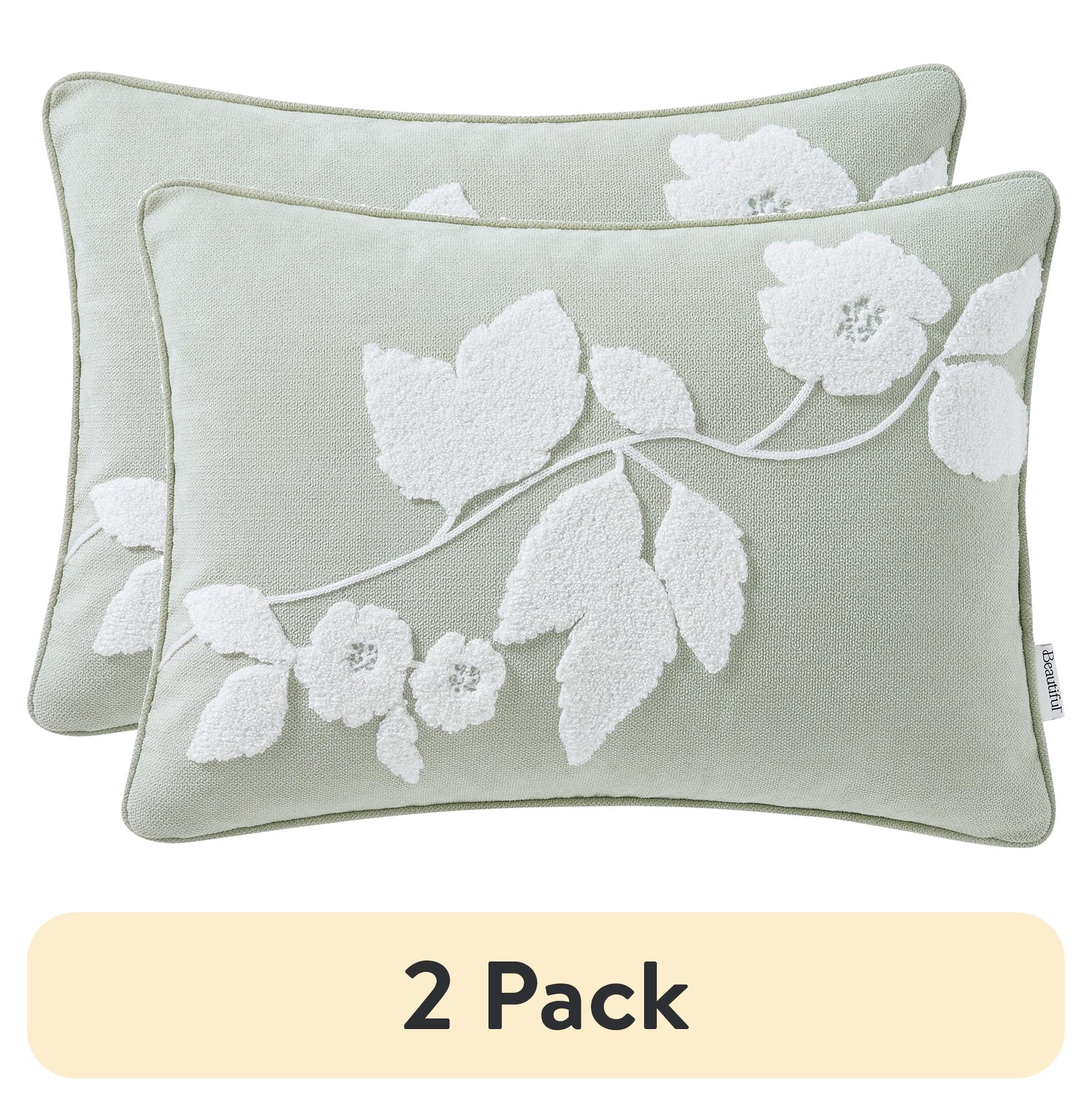 (2 pack) Beautiful Boucle Embroidered Floral Decorative Pillow by Drew(01)