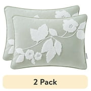 2 pack Beautiful Boucle Embroidered Floral Decorative Pillow by Drew Barrymore, 14 x 20, Sage