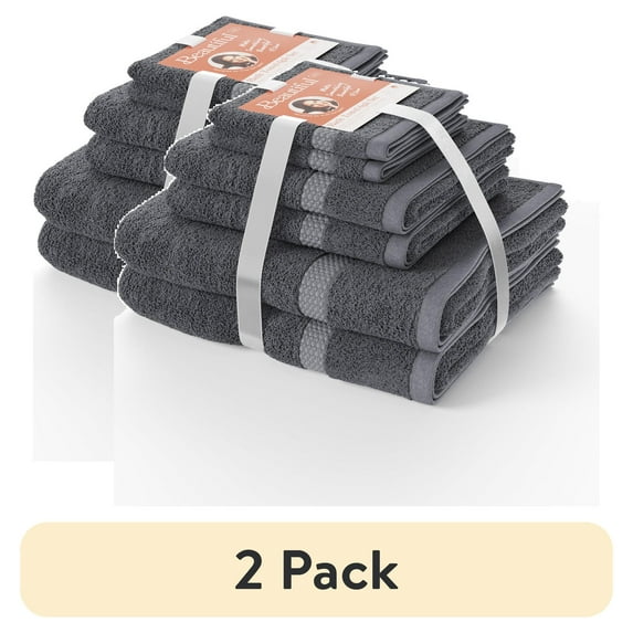 (2 pack) Beautiful by Drew Barrymore 6-Piece Dobby Bath Towel Set, Soft 100% Cotton, Charcoal Gray