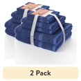 thumbnail image 1 of (2 pack) Beautiful by Drew Barrymore 6-Piece Dobby Bath Towel Set, Soft 100% Cotton, Smokey Blue, 1 of 6