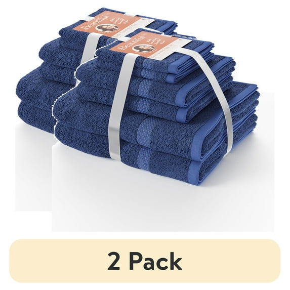 (2 pack) Beautiful by Drew Barrymore 6-Piece Dobby Bath Towel Set, Soft 100% Cotton, Smokey Blue