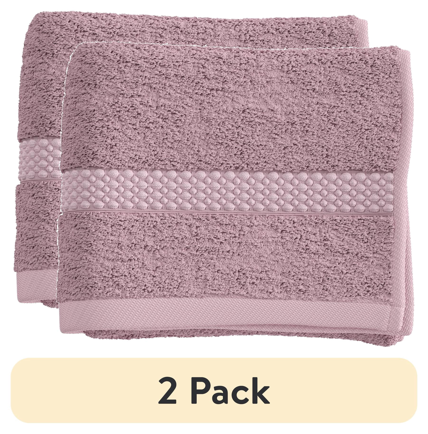 (2 pack) Beautiful by Drew Barrymore Dobby Hand Towel, Rose Pink, 100% Cotton