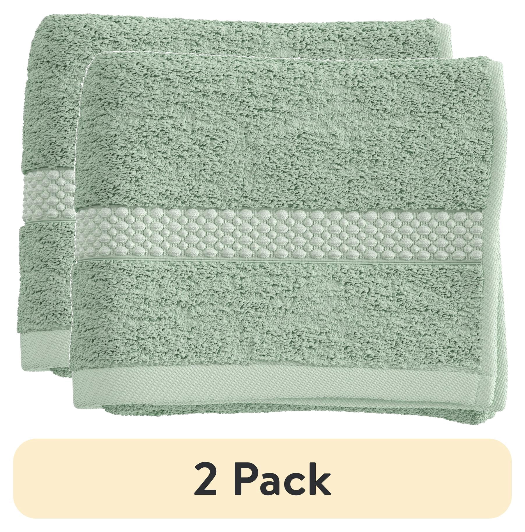 (2 pack) Beautiful by Drew Barrymore Dobby Hand Towel, 100% Cotton, Sage Green