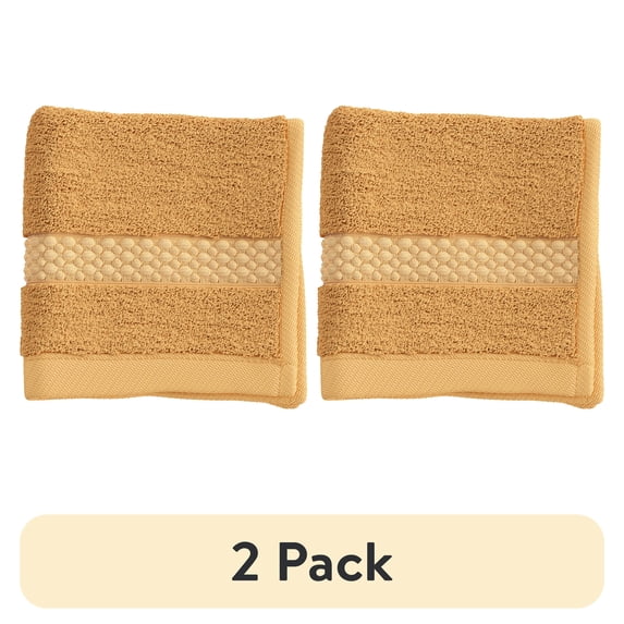 (2 pack) Beautiful by Drew Barrymore Dobby Washcloth, Amber Yellow, 100% Cotton, 13 in x 13 in
