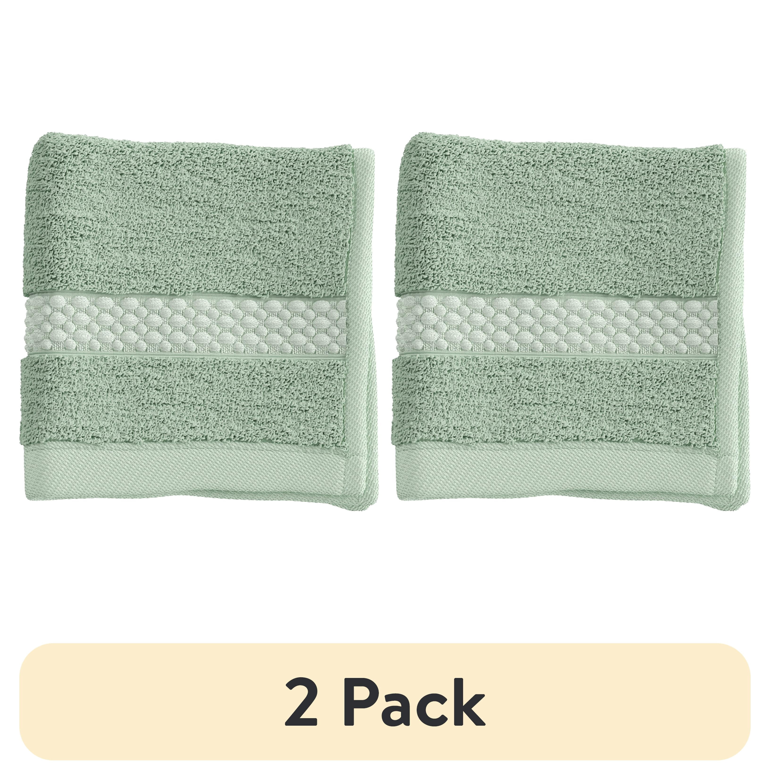 (2 pack) Beautiful by Drew Barrymore Dobby Washcloth, 100% Cotton, Sage Green