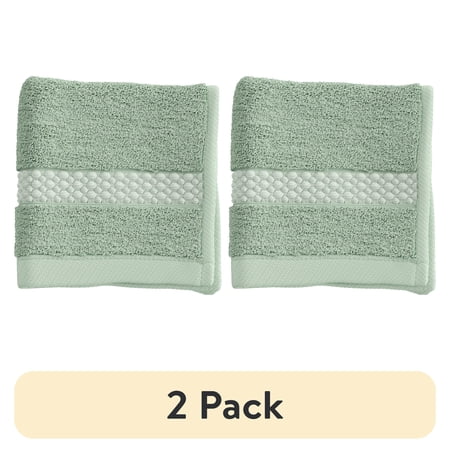 (2 pack) Beautiful by Drew Barrymore Dobby Washcloth, 100% Cotton, Sage Green