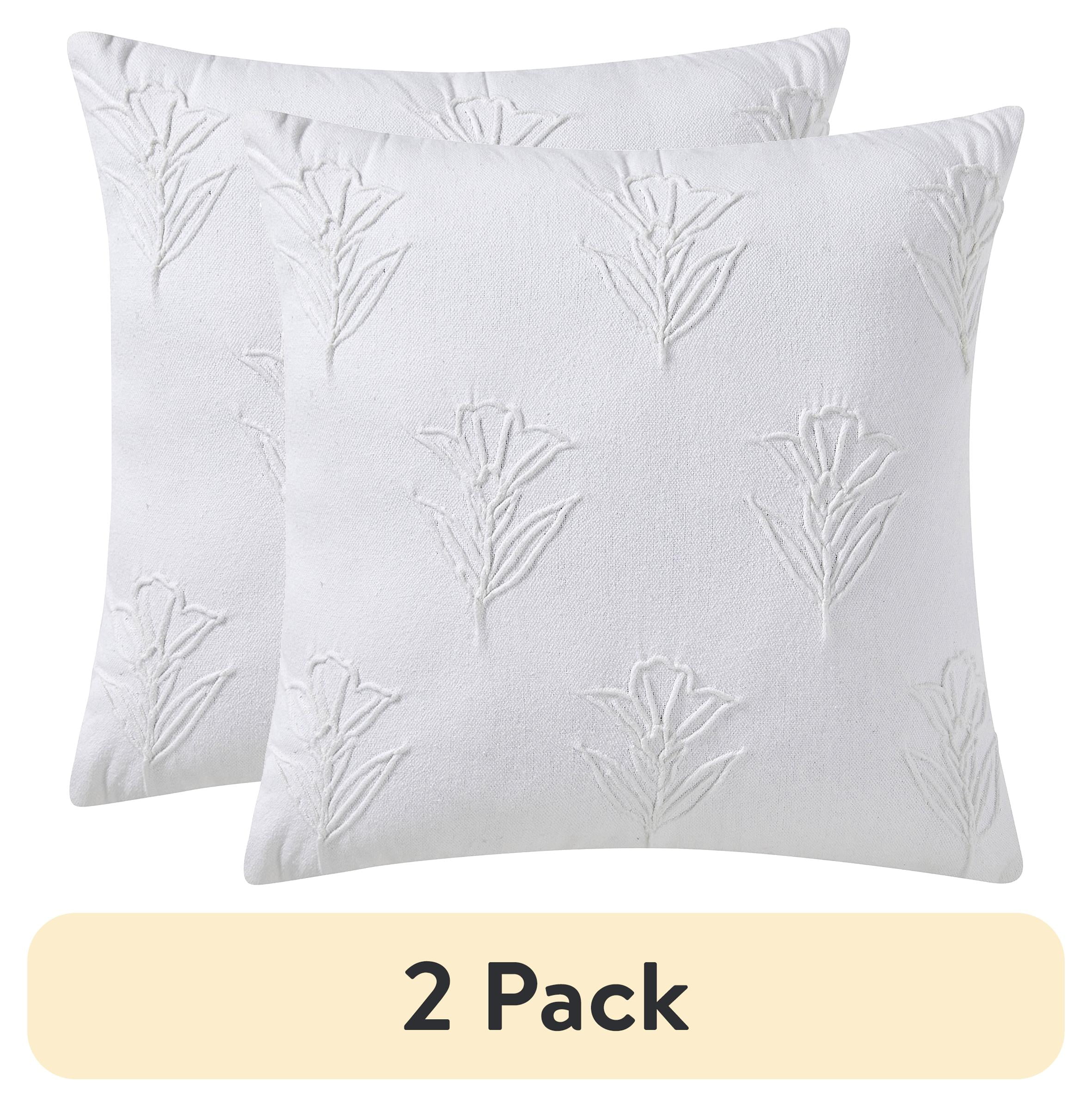 (2 pack) Beautiful Floral Pleated Cotton Decorative Pillow by Drew Barrymore, 20" x 20", White - Walmart.com
