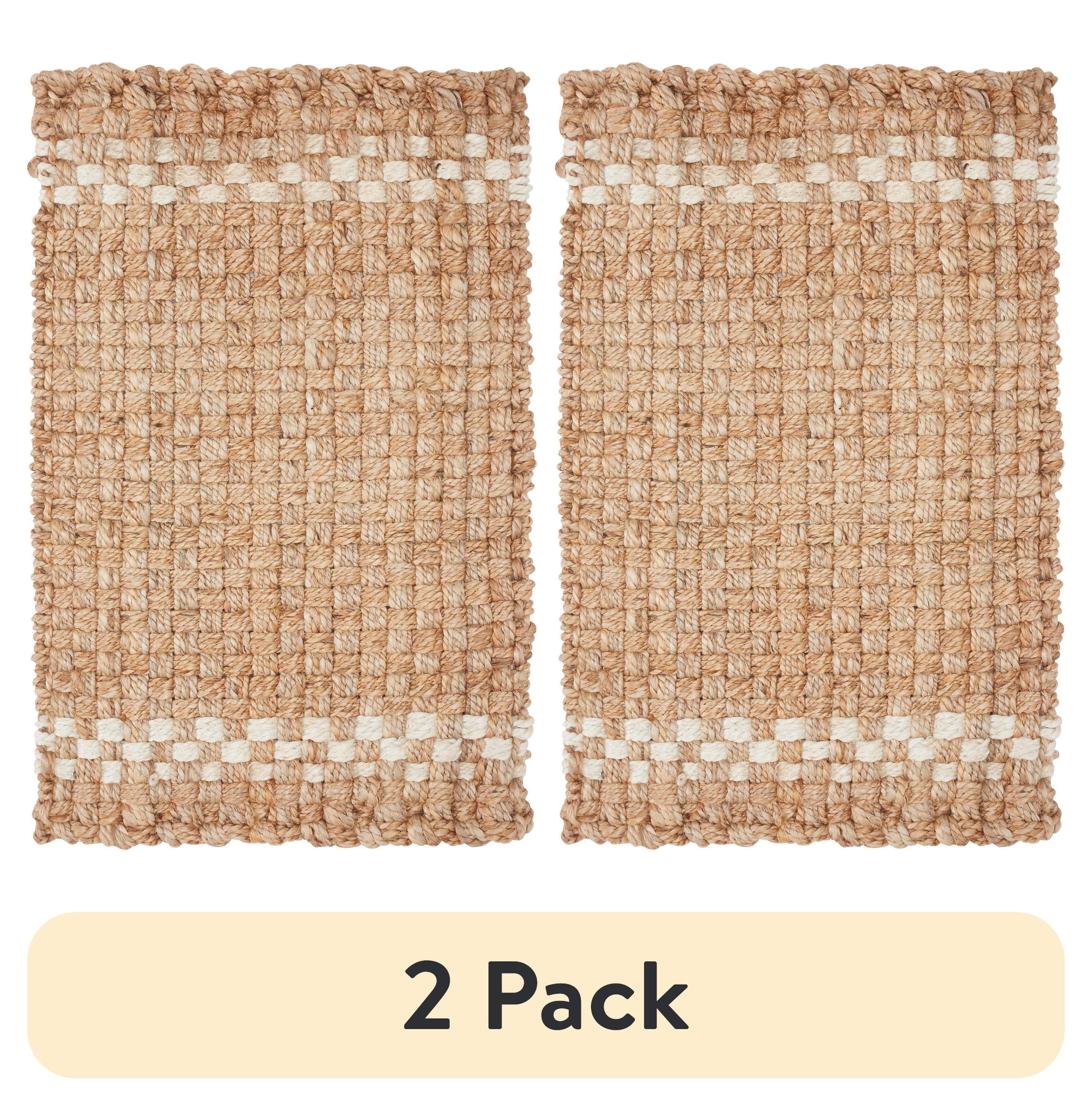 (2 pack) Beautiful Outdoor Handwoven Jute Doormat by Drew Barrymore, 18" x 30", White/Natural