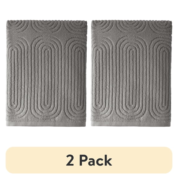 (2 pack) Beautiful by Drew Barrymore Textured Bath Towel, Soft 100% Cotton, Charcoal Gray