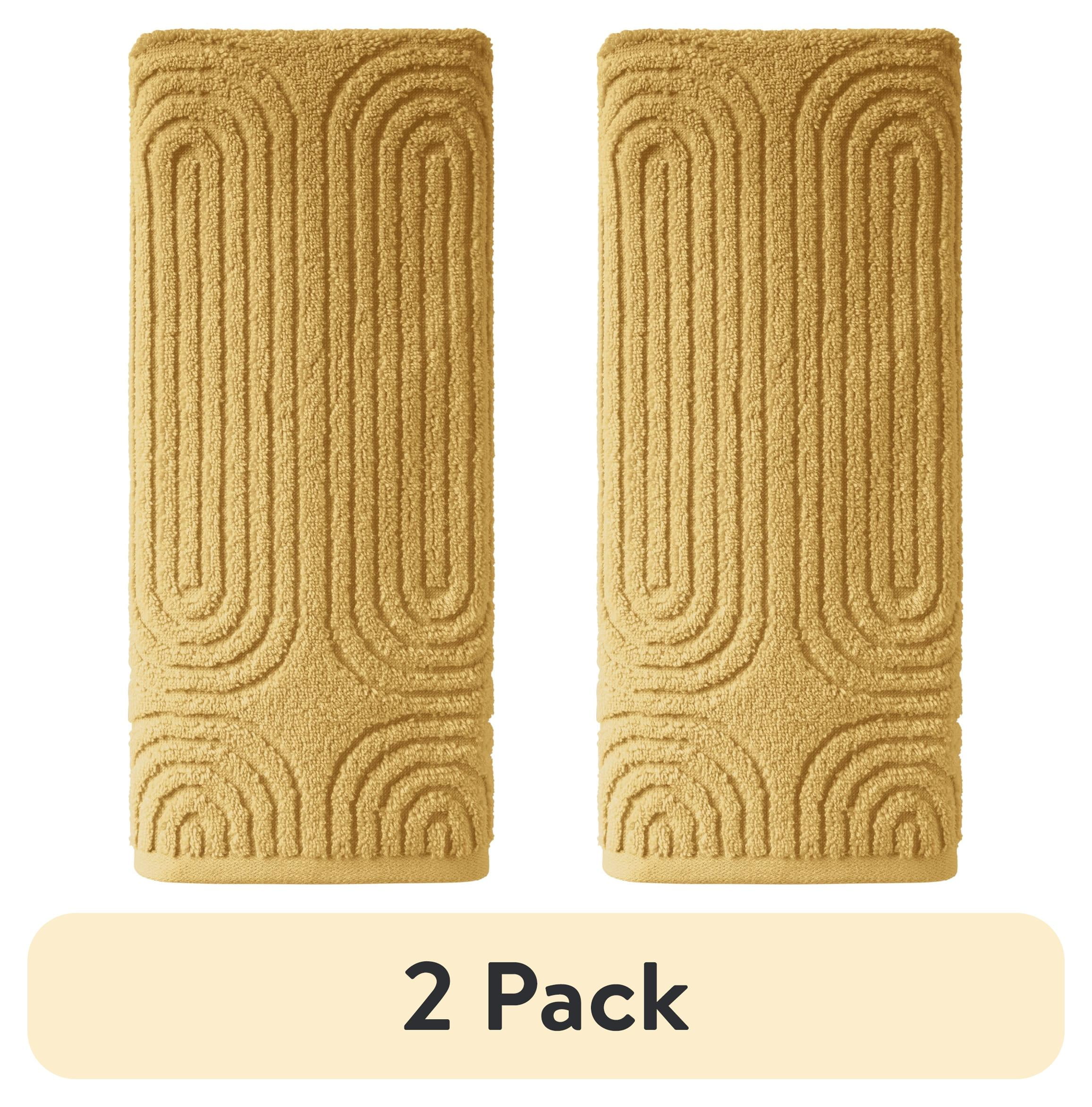 (2 pack) Beautiful by Drew Barrymore Textured Hand Towel, 100% Cotton, Amber Yellow