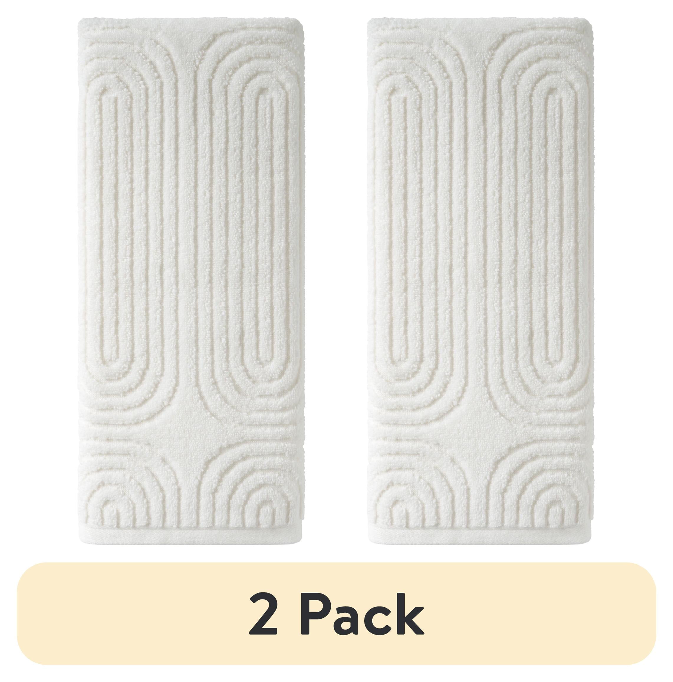 (2 pack) Beautiful by Drew Barrymore Textured Hand Towel, 100% Cotton, Off White