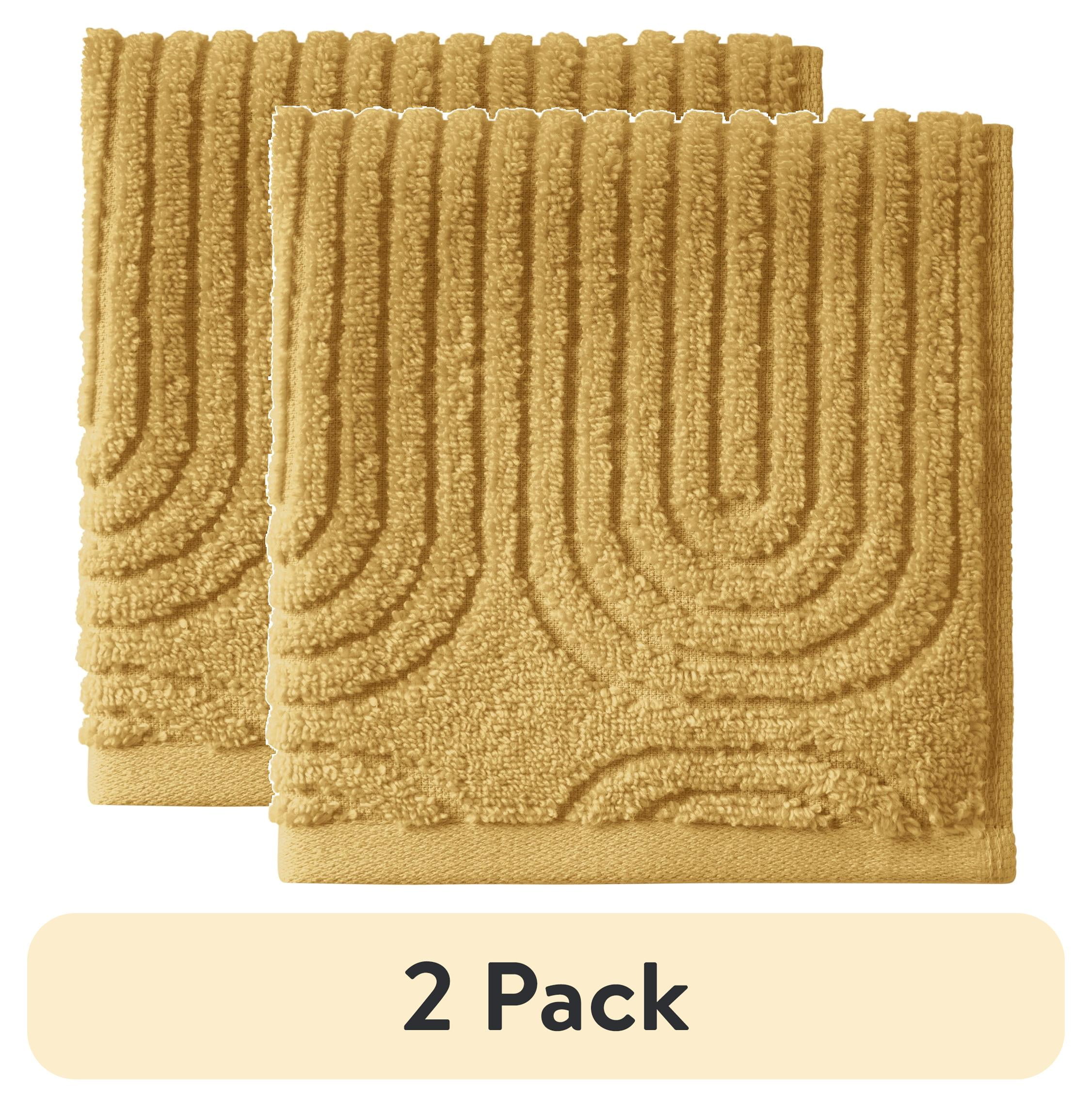 (2 pack) Beautiful by Drew Barrymore Textured Washcloth, Soft 100% Cotton, Amber Yellow
