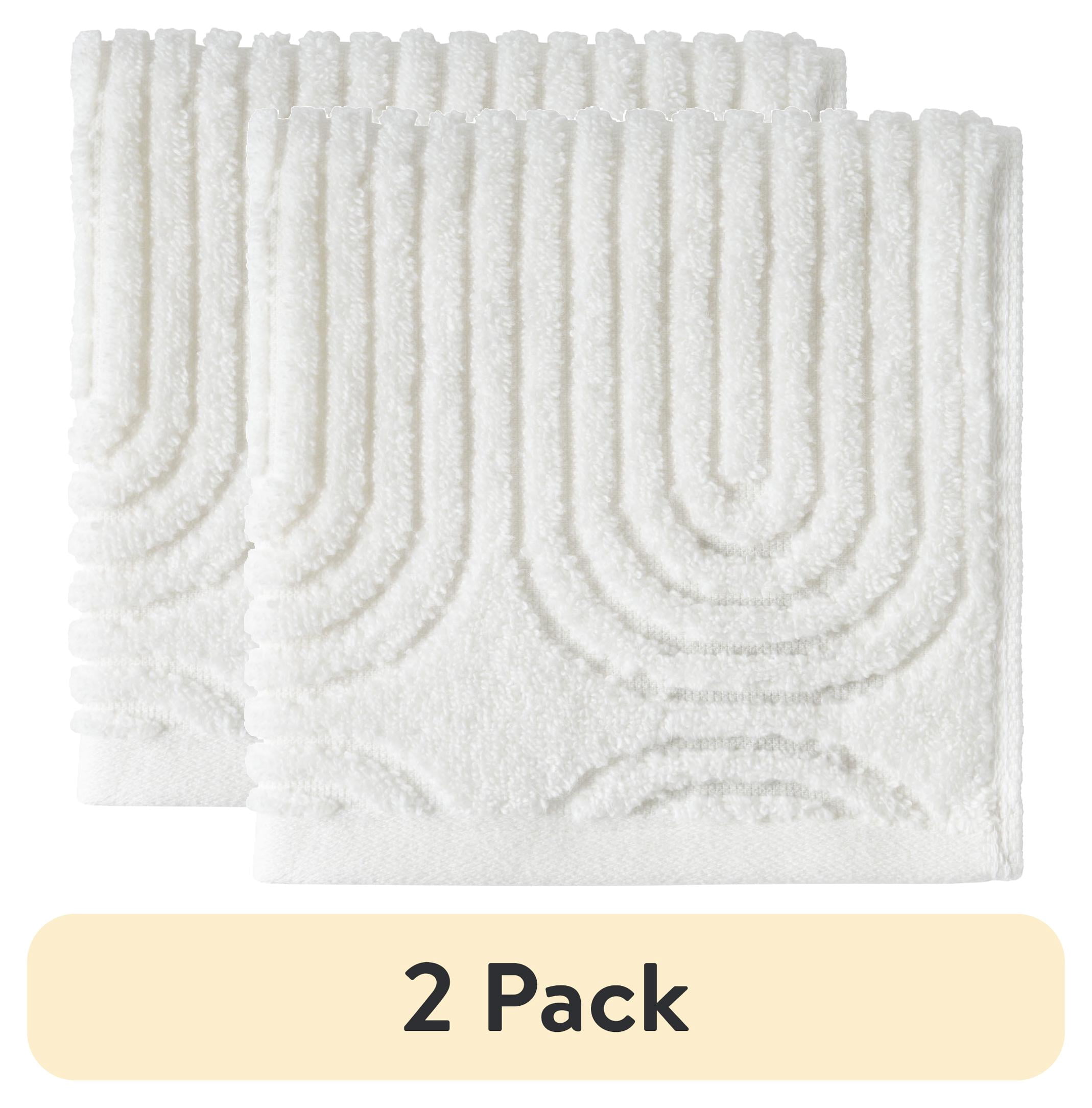 (2 pack) Beautiful by Drew Barrymore Textured Washcloth, 100% Cotton, Off White