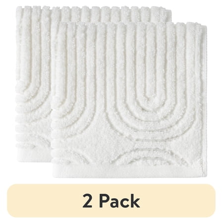 (2 pack) Beautiful by Drew Barrymore Textured Washcloth, 100% Cotton, Off White
