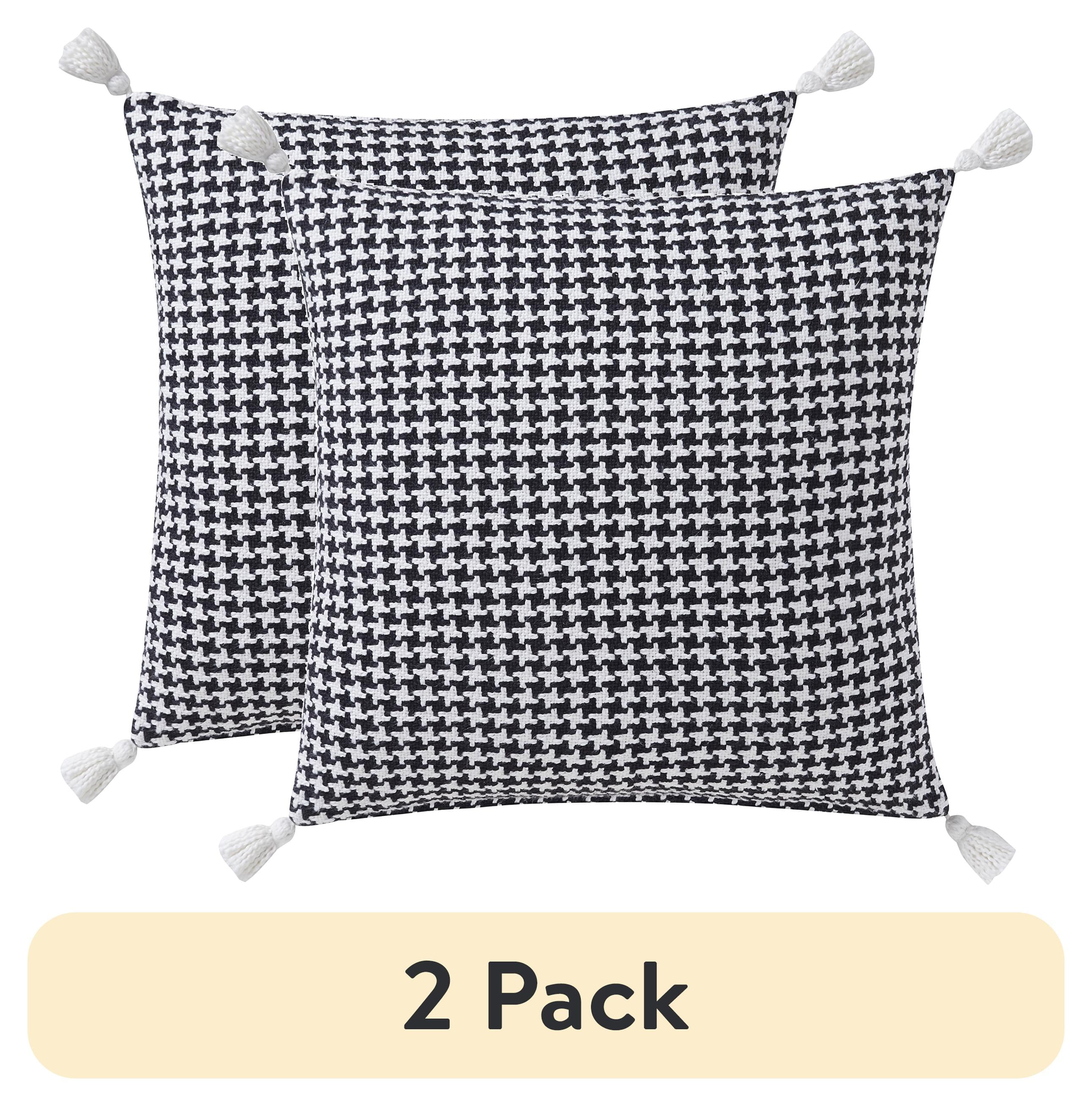 (2 pack) Beautiful Tonal Houndstooth Cotton Decorative Pillow with Tassels by Drew Barrymore, 22" x 22", Black