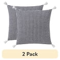 thumbnail image 1 of (2 pack) Beautiful Tonal Houndstooth Cotton Decorative Pillow with Tassels by Drew Barrymore, 22" x 22", Black, 1 of 6