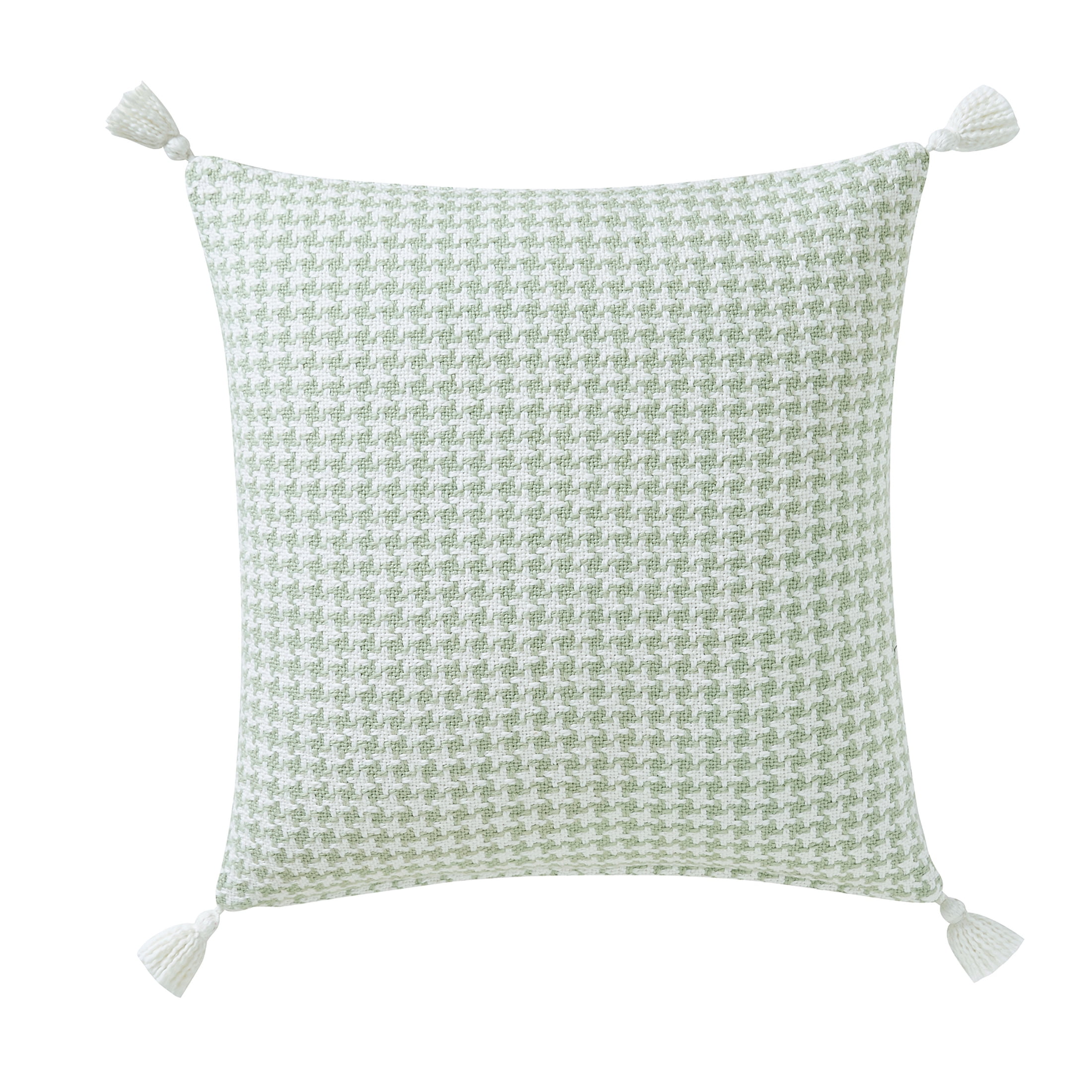 (2 pack) Beautiful Tonal Houndstooth Cotton Decorative Pillow with Tassels by Drew Barrymore, 22" x 22", Sage