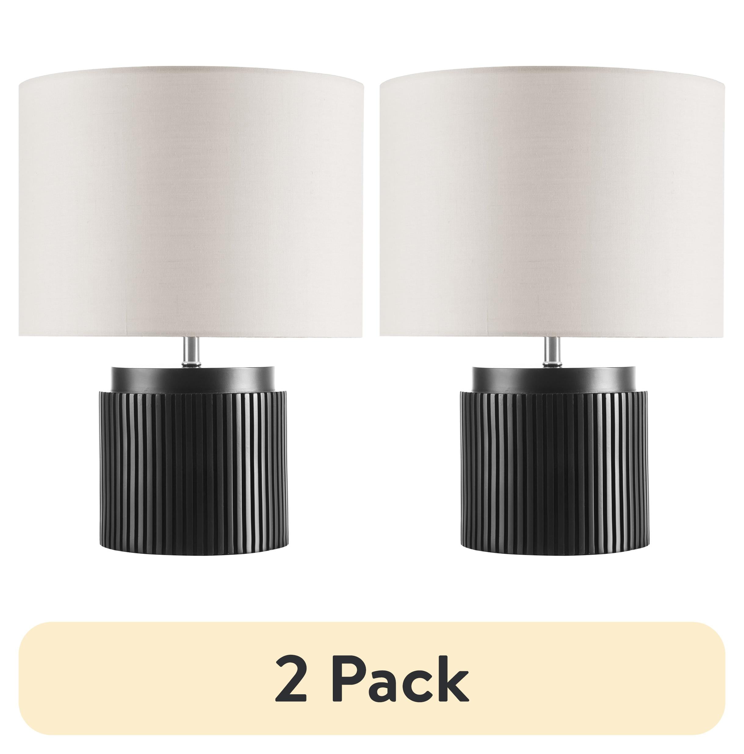 (2 pack) Beautiful by Drew Barrymore 14" Black Faux Ribbed Wood Table Lamps