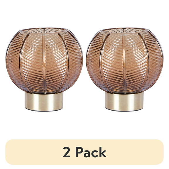 (2 pack) Beautiful by Drew Barrymore 6” Gold Table Lamp with Ribbed Glass Shade