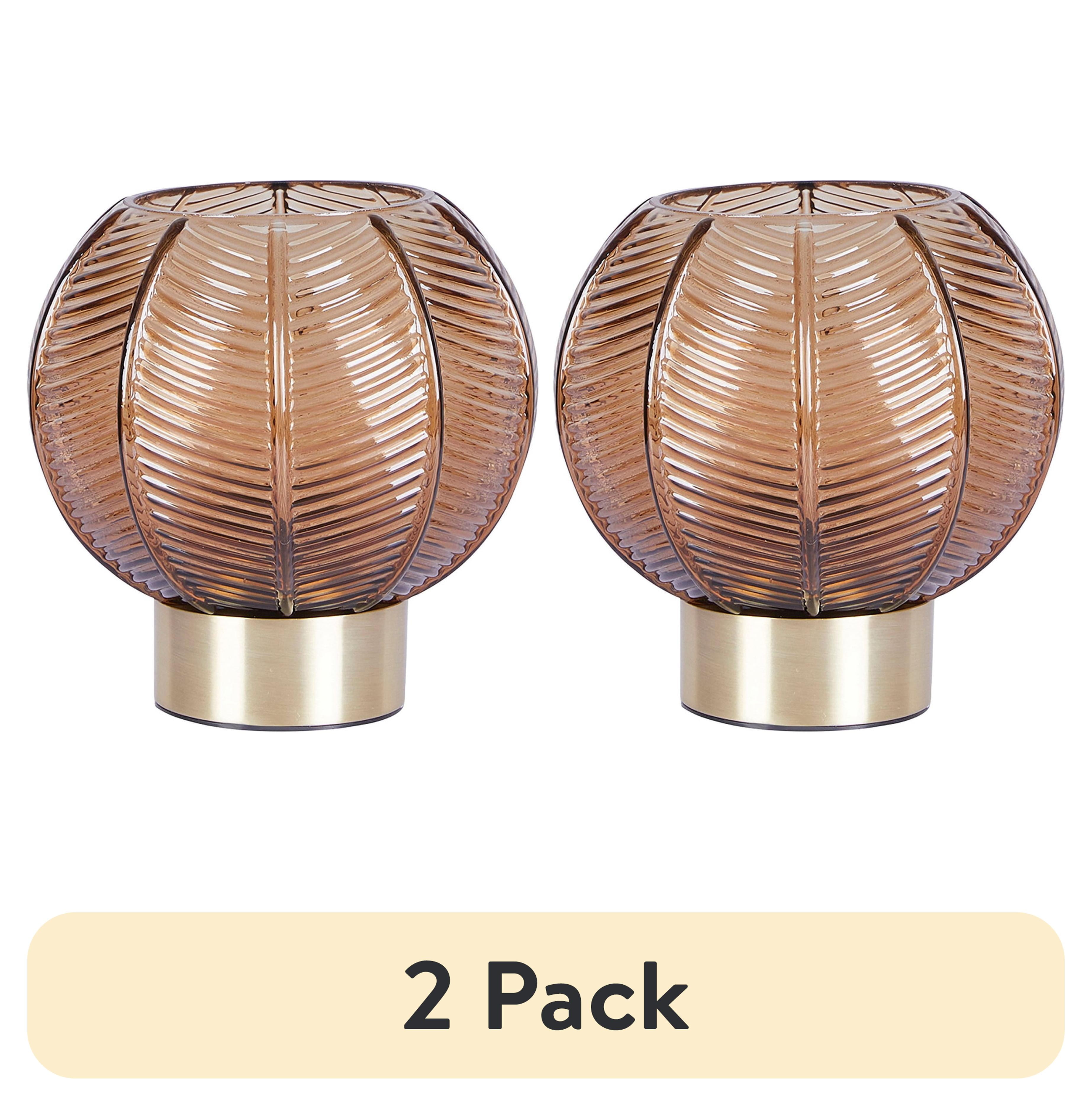 (2 pack) Beautiful by Drew Barrymore 8" Gold Base Table Lamp with Ribbed Glass Shade