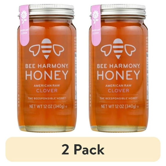 (2 pack) Bee Harmony, US Clover Honey, 12 oz Glass Jar, No Allergens