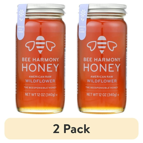 (2 pack) Bee Harmony, Wildflower Honey, 12 oz Glass Jar, No Allergens