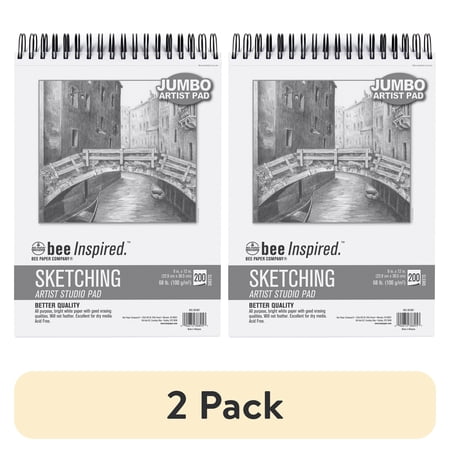 (2 pack) Bee Paper - 9" x 12" Studio Artist Sketching Pad, Spiral Bound, 200 Sheets, 68 lb. 100 GSM Paper