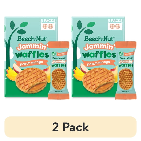 (2 pack) Beech-Nut Jammin' Waffles with Peach Mango Fruit Filling Toddler Snack, 5 Count