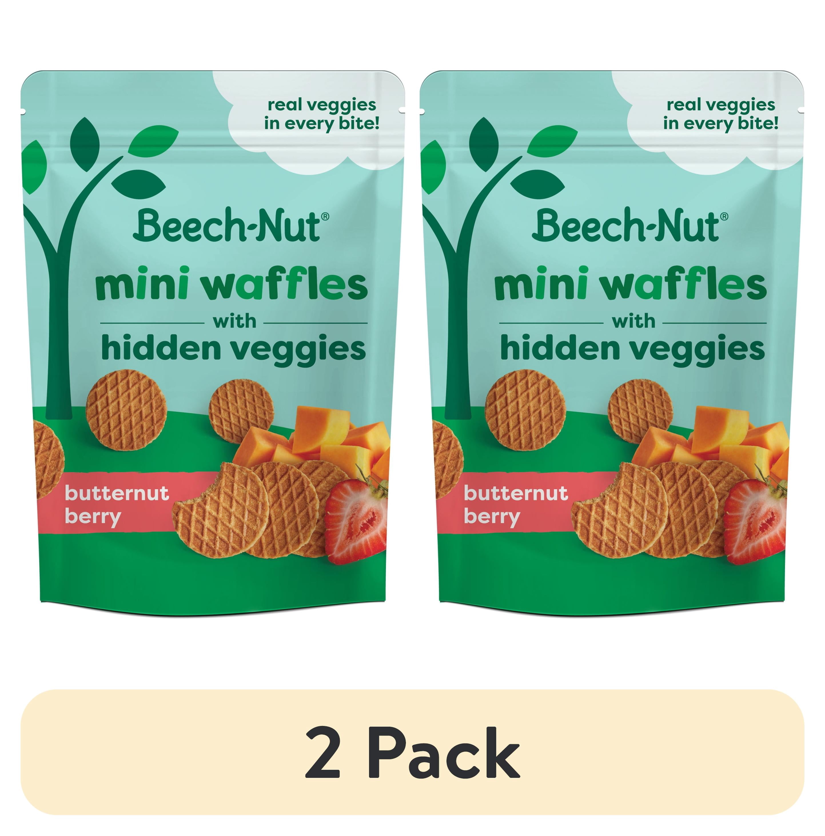 (2 pack) Beech-Nut Mini Waffles with Hidden Veggies Toddler Snack, Butternut Berry, 3.2 oz Bag