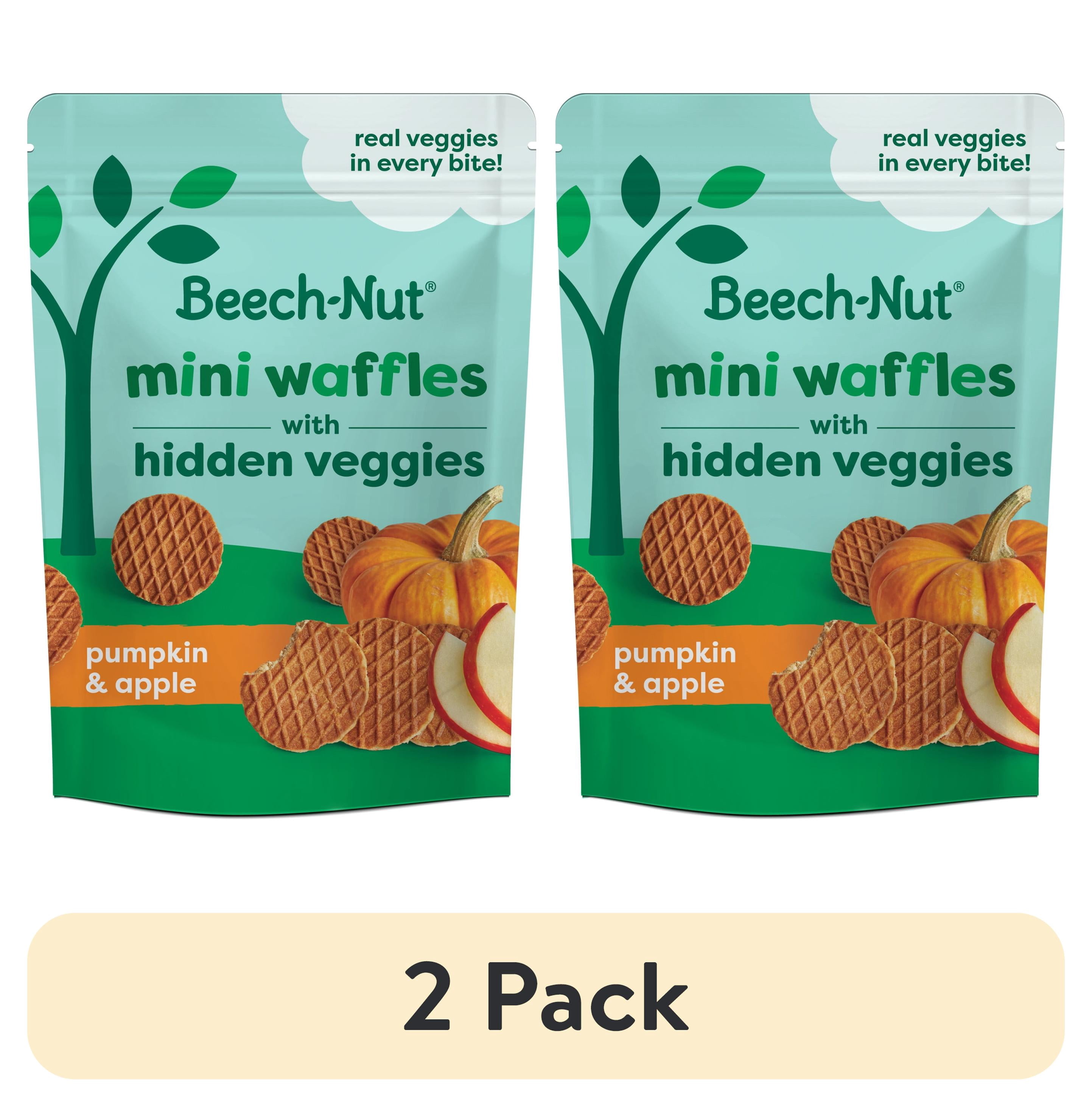 (2 pack) Beech-Nut Mini Waffles with Hidden Veggies Toddler Snack, Pumpkin Apple, 3.2 oz Bag