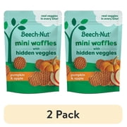 (2 pack) Beech-Nut Mini Waffles with Hidden Veggies Toddler Snack, Pumpkin Apple, 3.2 oz Bag