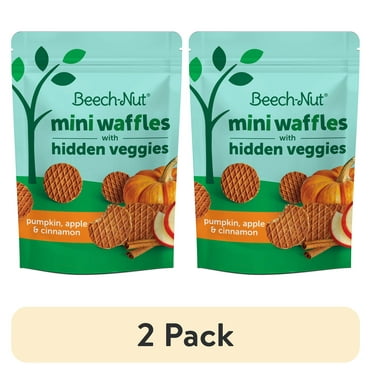 (2 pack) Beech-Nut Mini Waffles Pumpkin Apple & Cinnamon Hidden Veggies Toddler Snack, 3.2 oz Bag