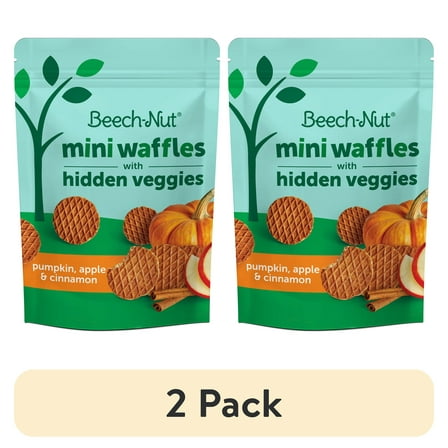(2 pack) Beech-Nut Mini Waffles Pumpkin Apple & Cinnamon Hidden Veggies Toddler Snack, 3.2 oz Bag