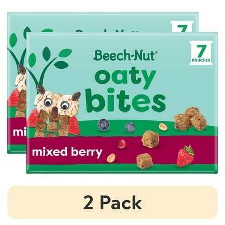 (2 pack) Beech-Nut Oaty Bites with Fruit & Whole Grains, Mixed Berry Toddler Snack Bites, 7 Packs
