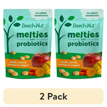 (2 pack) Beech-Nut Probiotic Melties Apple Carrot Mango Yogurt Melts Baby & Toddler Snack, 1oz Bag