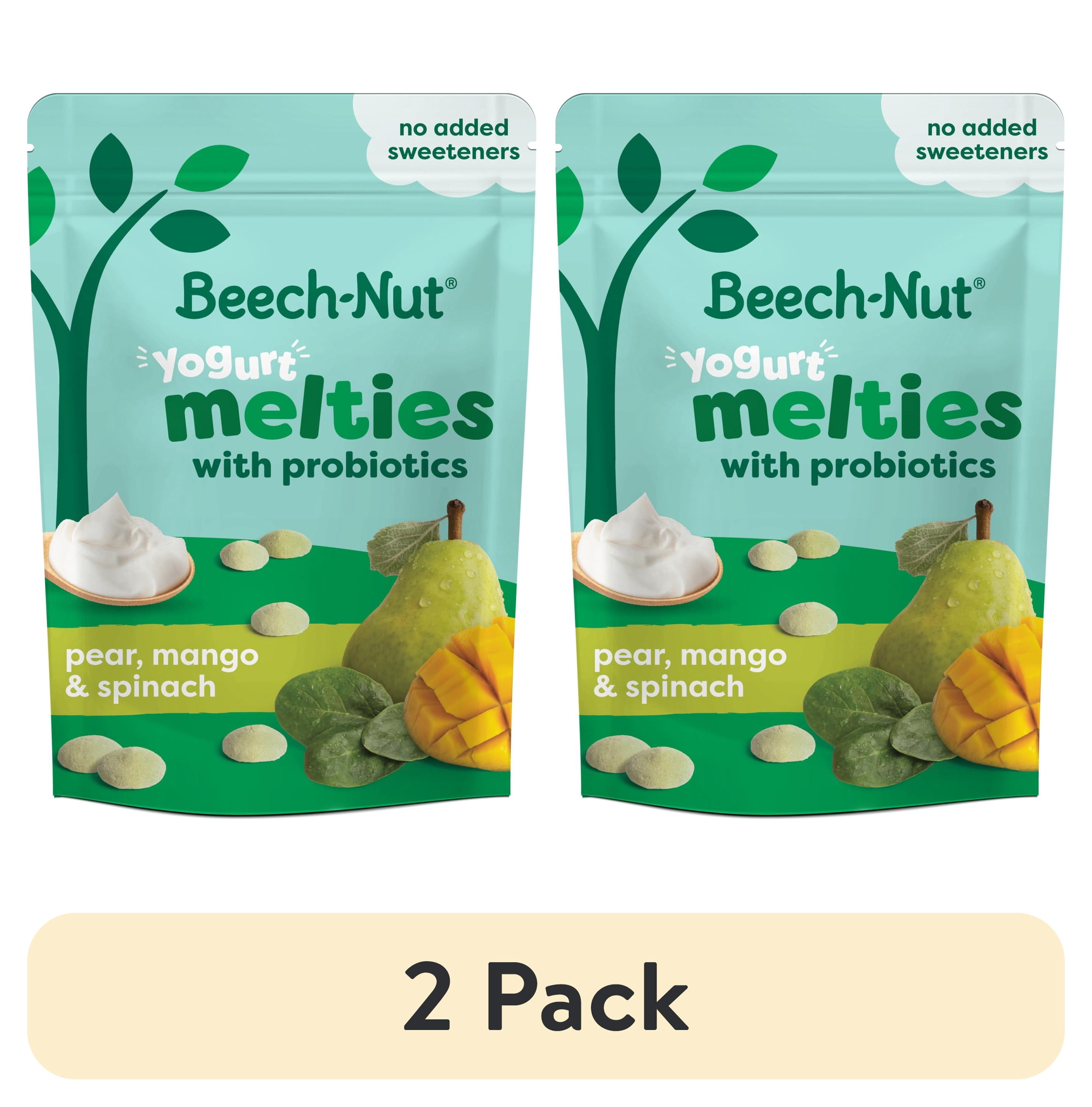 (2 pack) Beech-Nut Probiotic Melties Pear Mango Spinach Yogurt Melts Baby & Toddler Snack, 1 oz Bag