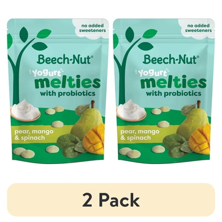 (2 pack) Beech-Nut Probiotic Melties Pear Mango Spinach Yogurt Melts Baby & Toddler Snack, 1 oz Bag