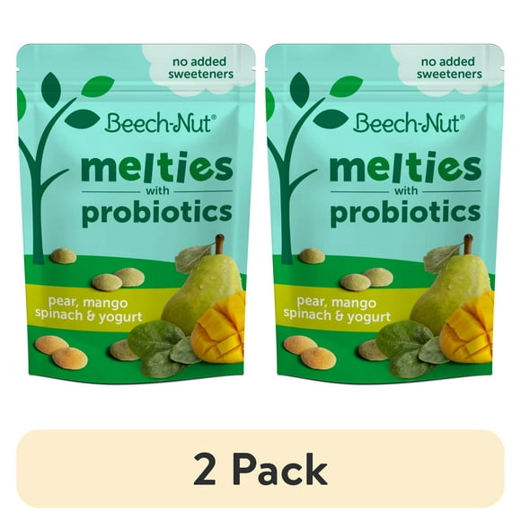 (2 pack) Beech-Nut Probiotic Melties Pear Mango Spinach Yogurt Melts Baby & Toddler Snack, 1oz Bag