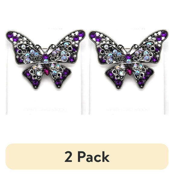 (2 pack) Belagio Rhinestone Butterfly Brooch, Purple, Sewing Fasteners, 1 Piece