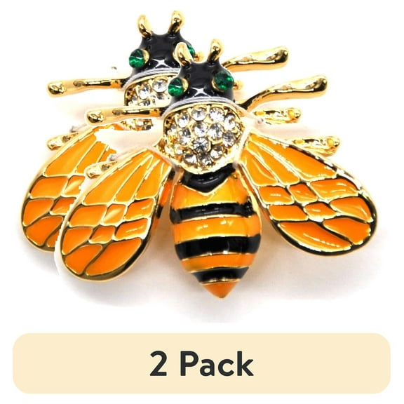 (2 pack) Belagio Rhinestone Metal Locking Bumble Bee Brooch, Yellow- Sewing Fasteners