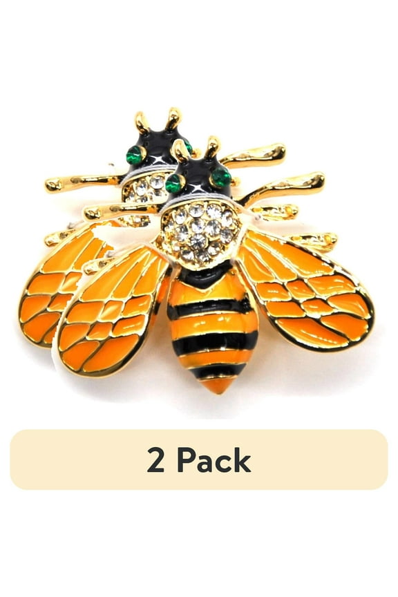 (2 pack) Belagio Rhinestone Metal Locking Bumble Bee Brooch, Yellow- Sewing Fasteners