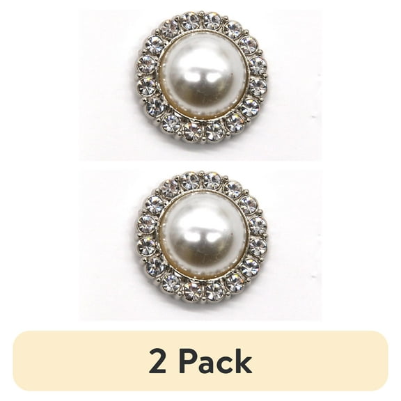 (2 pack) Belagio Rhinestone Silver Metal Button with Pearl Center, 1 Piece- Sewing Fasteners