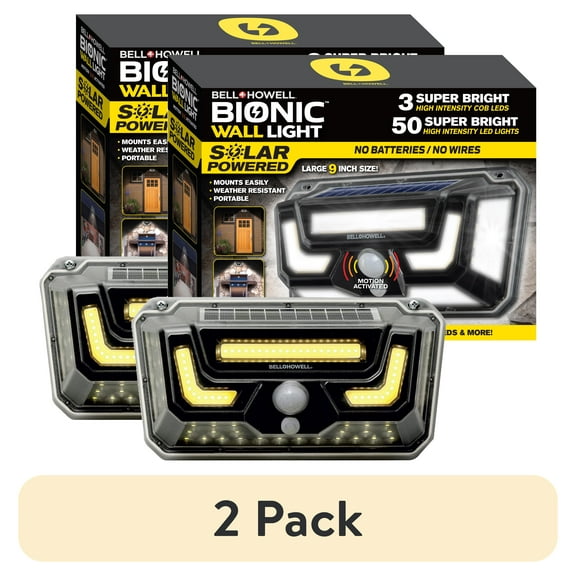 (2 pack) Bell + Howell Bionic Outdoor Wall Light Solar Powered Motion Sensor Waterproof LED for Porch