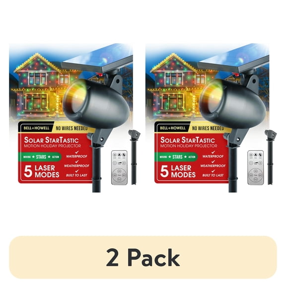 (2 pack) Bell + Howell Startastic Solar Laser Christmas Projector Lights Outdoor, Remote Controlled Solar/USB Rechargeable Holiday Laser Lights Projector W/ Dusk to Dawn Sensor & Timers, Weatherproof